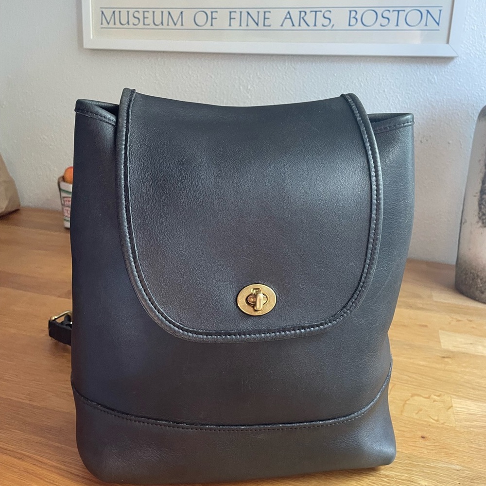 Coach Black Leather Backpack